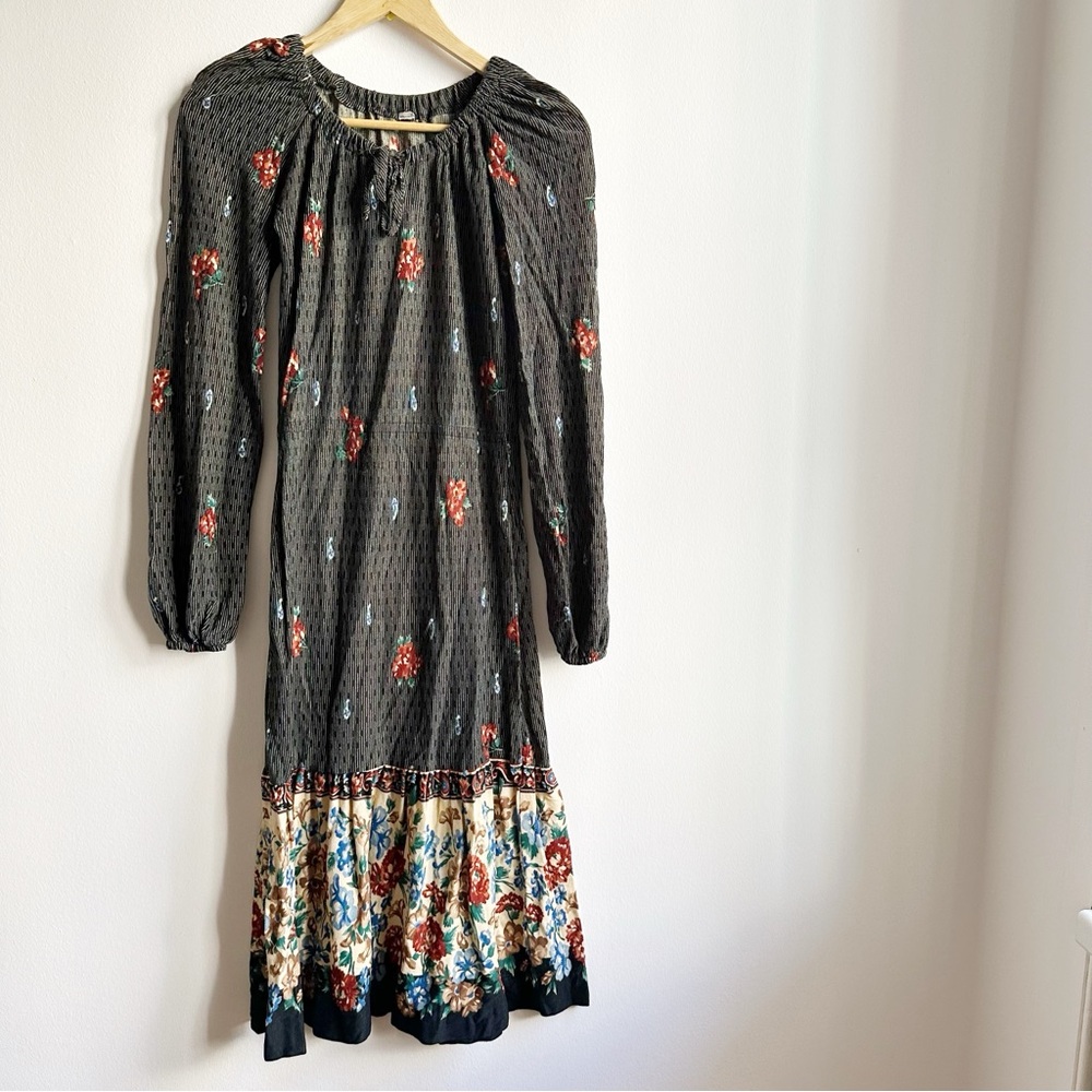 70s Vintage Winter Dress Floral Boho Small